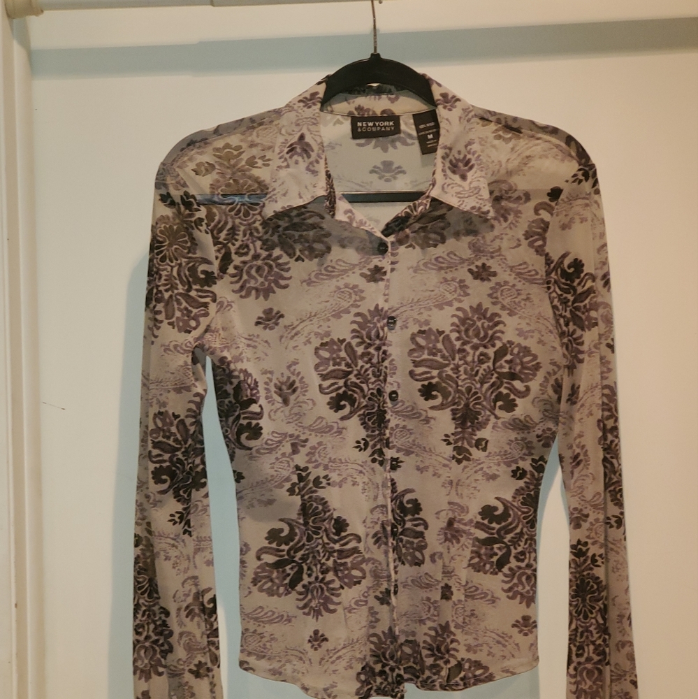 Sheer stretchy button down blouse